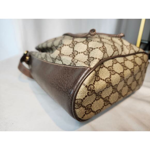 Gucci GG Canvas Bucket Crossbody Bag Brown Leather Trim Vintage Sherry Line - Picture 5 of 16